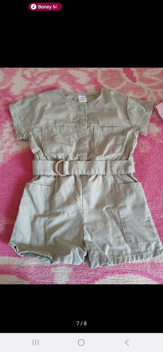 Kız Çocuk Kemerli Kısa Kollu Keten Tulum - Görsel 2