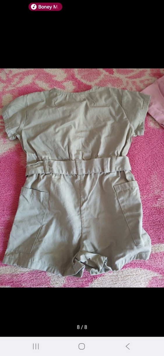 Kız Çocuk Kemerli Kısa Kollu Keten Tulum - Görsel 3