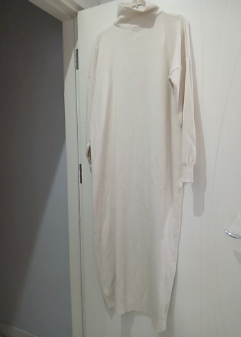 Fermuarlı Boğazlı Beyaz Triko Elbise - Görsel 6