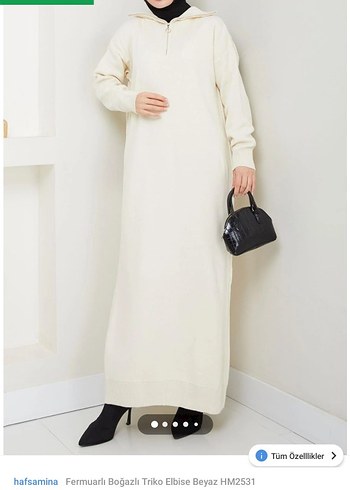 Fermuarlı Boğazlı Beyaz Triko Elbise - Ana görsel