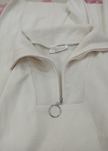 Fermuarlı Boğazlı Beyaz Triko Elbise - Görsel 4