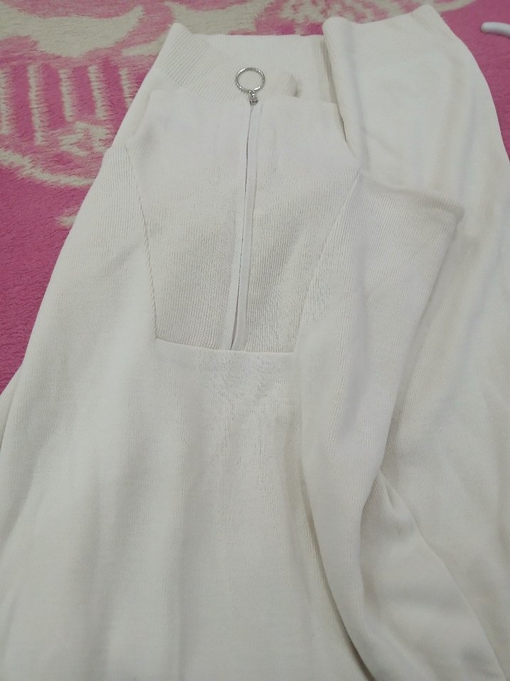 Fermuarlı Boğazlı Beyaz Triko Elbise - Görsel 5