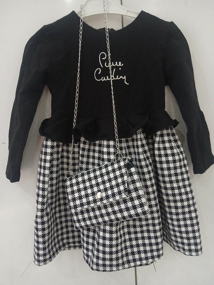 Pierre Cardin Kız Siyah Ekoseli Uzun Kollu Elbise - Görsel 4