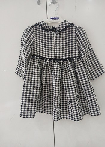 Kız Çocuk siyah  Beyaz Kareli Uzun Kollu Elbise - Görsel 2