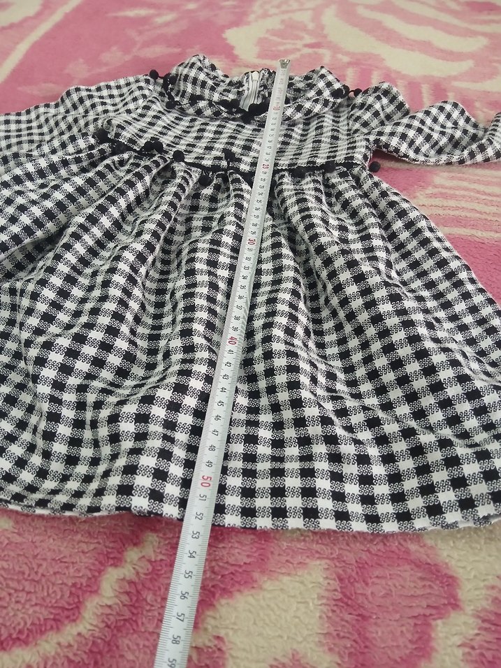 Kız Çocuk siyah  Beyaz Kareli Uzun Kollu Elbise - Görsel 5