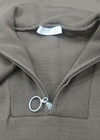 Fermuarlı Yarım Boğazlı Kahverengi Triko Elbise - Görsel 7