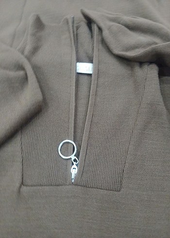 Fermuarlı Yarım Boğazlı Kahverengi Triko Elbise - Görsel 5