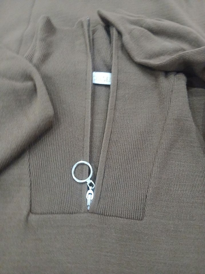 Fermuarlı Yarım Boğazlı Kahverengi Triko Elbise - Görsel 5