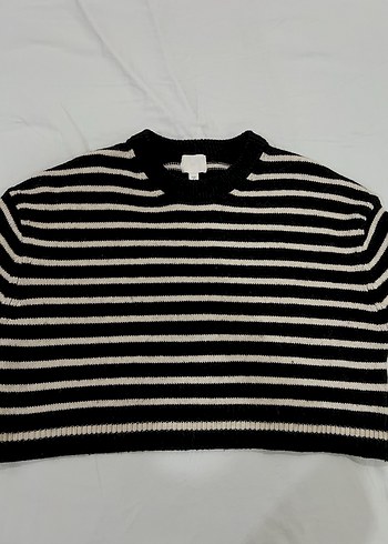 H&M Siyah krem Çizgili Örgü Kadın Kazak