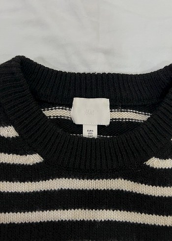 s Beden Siyah krem Çizgili Örgü Kadın Kazak