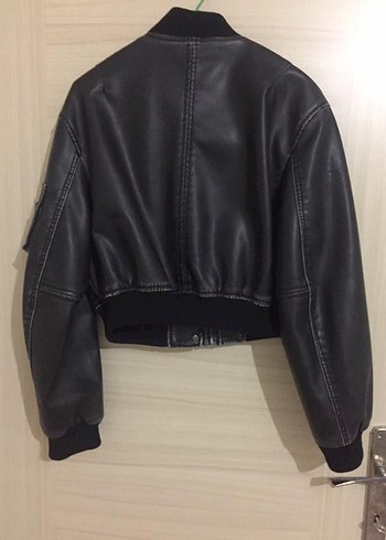 Bershka Siyah Deri Mini Biker Ceket