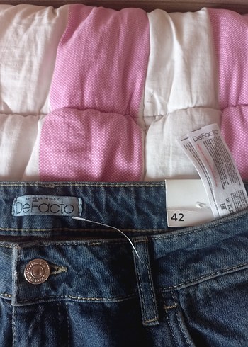 42 Beden mavi Renk Kadın Mavi Kemerli Geniş Paça Jean