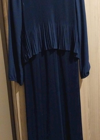 lacivert Uzun Kollu Piliseli Kadın Elbise - Görsel 3