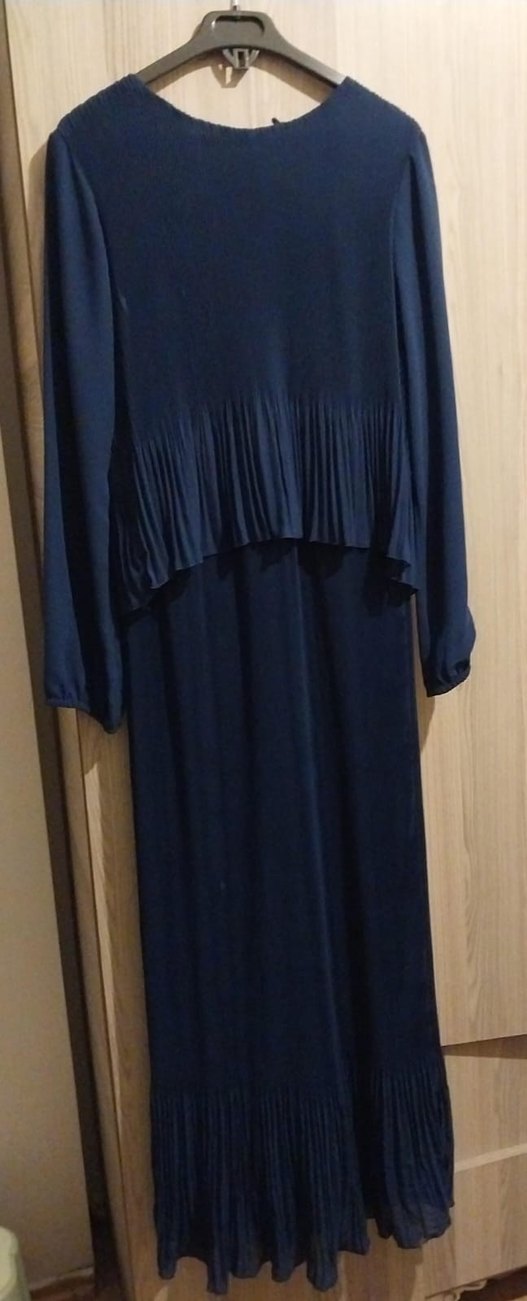 lacivert Uzun Kollu Piliseli Kadın Elbise - Görsel 3