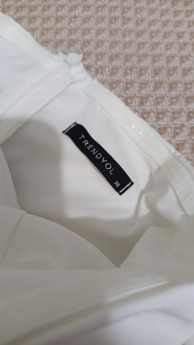 Beyaz Bohem Straplez Midi Mezuniyet Elbisesi - Görsel 5