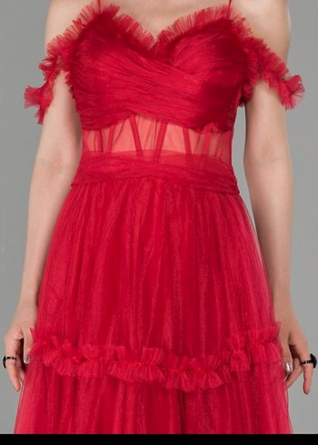 Kırmızı Straplez Uzun Abiye Elbise - Görsel 7