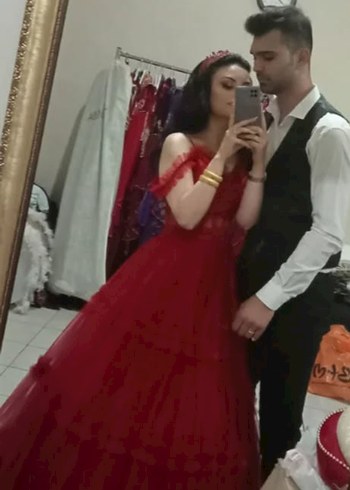 Kırmızı Straplez Uzun Abiye Elbise - Görsel 3