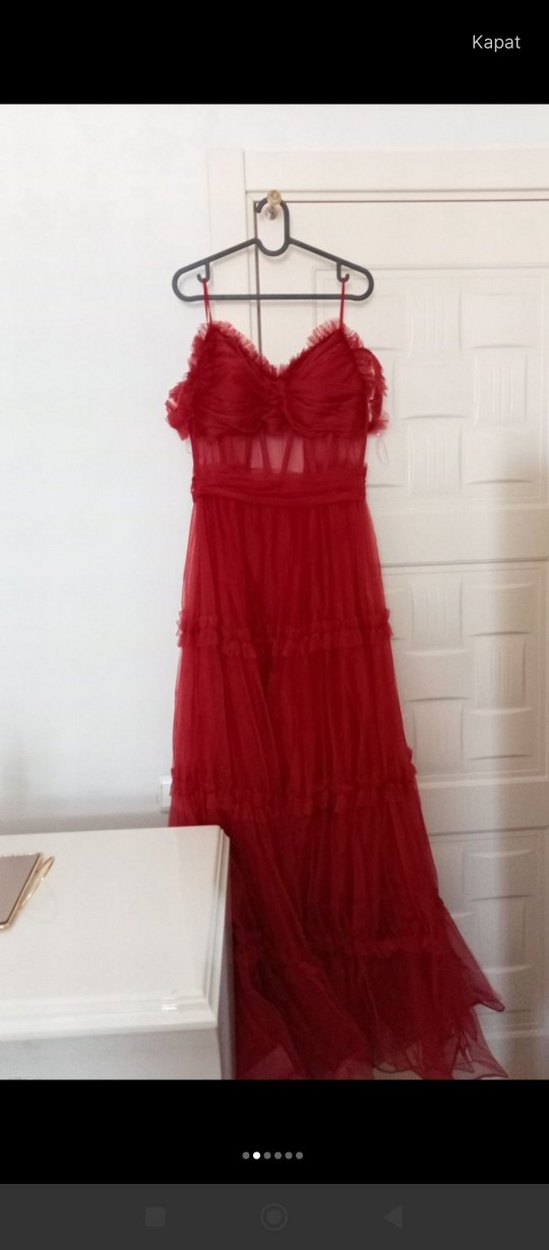Kırmızı Straplez Uzun Abiye Elbise - Görsel 5