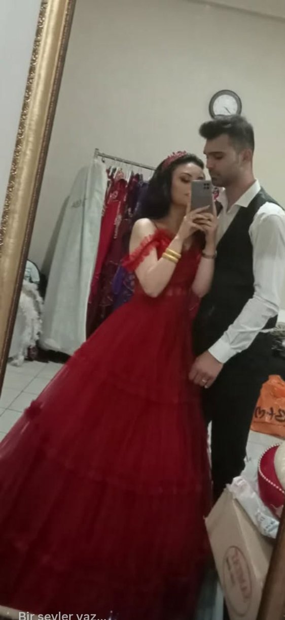 Kırmızı Straplez Uzun Abiye Elbise - Görsel 3