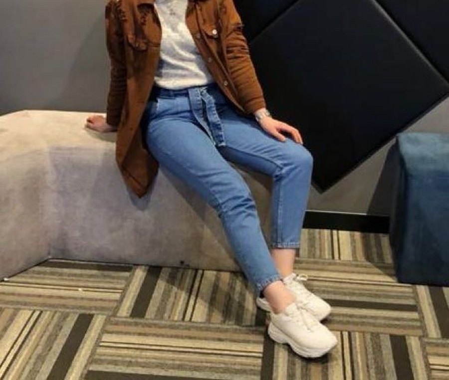 Lamelif Düğmeli Mavi Kadın Midi Boy Bol Kesim Jean - Görsel 4