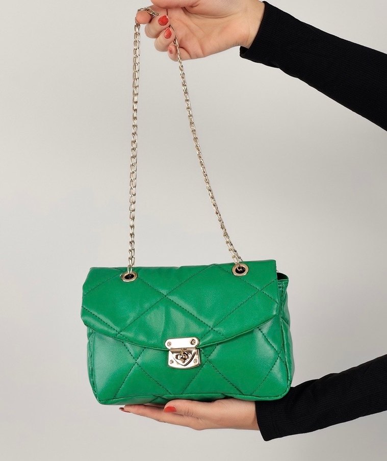 Zincir Detaylı Yeşil Deri Kadın Çanta - Görsel 2