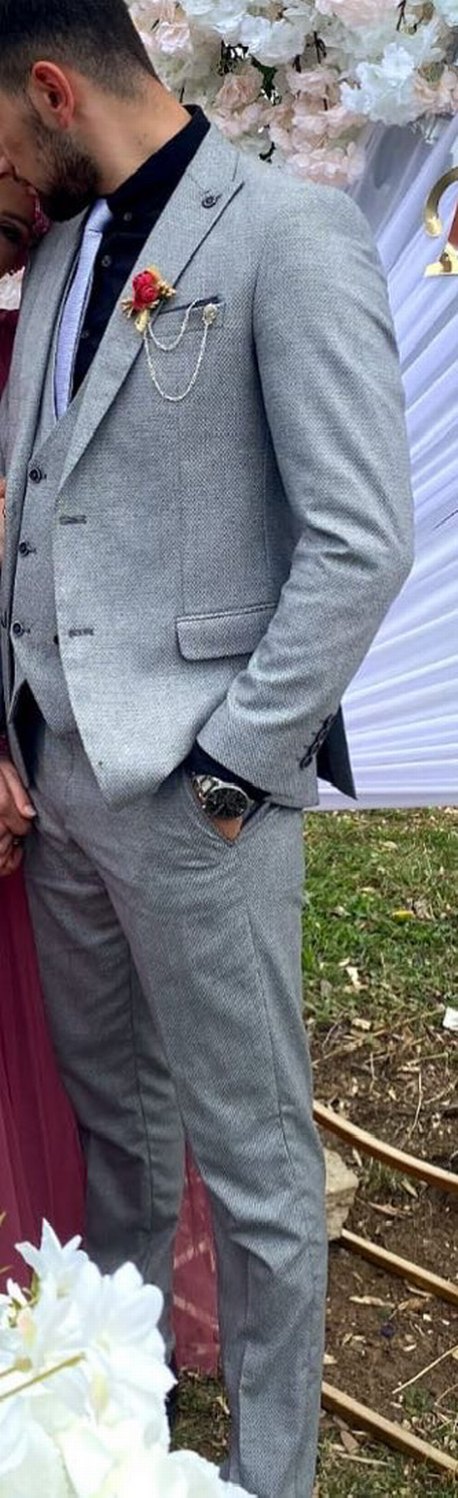 Gri Düğmeli Erkek Takım Elbise - Görsel 3