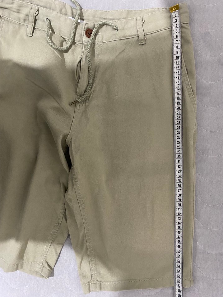 Haki Keten Erkek Şort, Rahat Kesim - Görsel 4