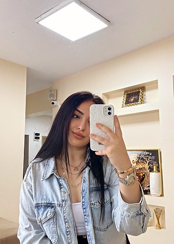 LC Waikiki Gri Tie-Dye Kadın Kot Ceket