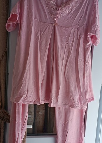 xxl Beden pembe Renk Pembe Nakışlı Hamile ve Emzirme Geceliği