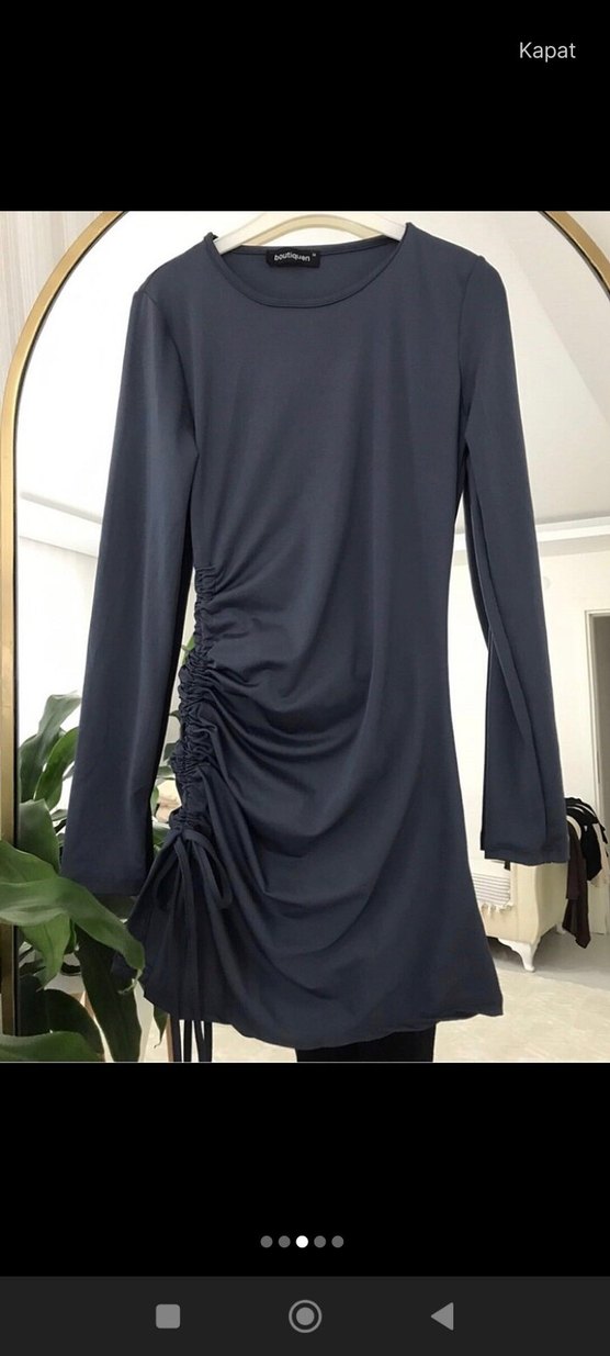 Uzun Kollu Drapeli Siyah Mini Elbise - Görsel 3