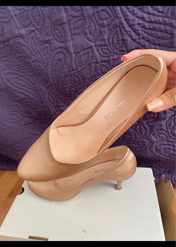 Pudra pembe topuklu ayakkabı - Görsel 3