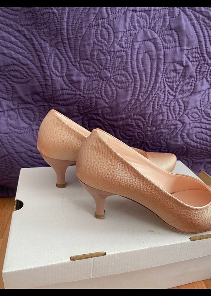 Pudra pembe topuklu ayakkabı - Görsel 4