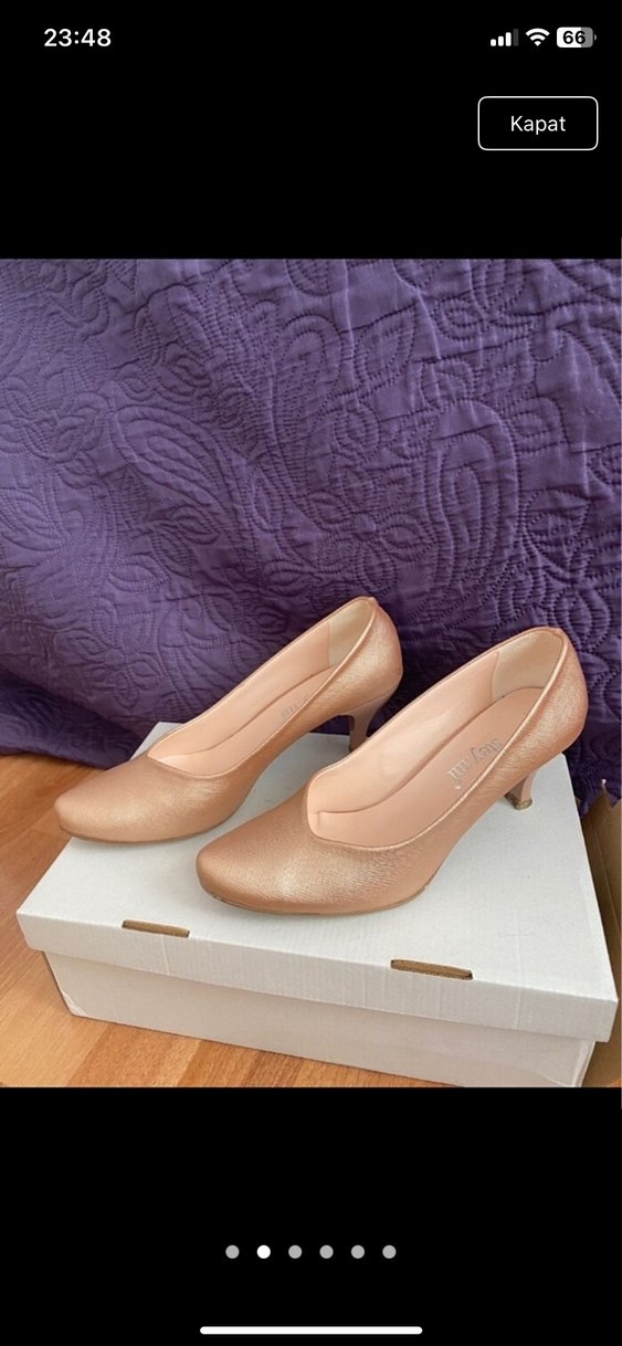 Bej Parlak Stiletto Kadın Topuklu Ayakkabı - Görsel 2