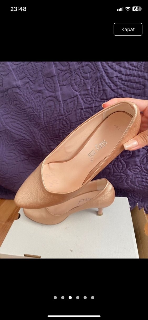 Bej Parlak Stiletto Kadın Topuklu Ayakkabı - Görsel 3