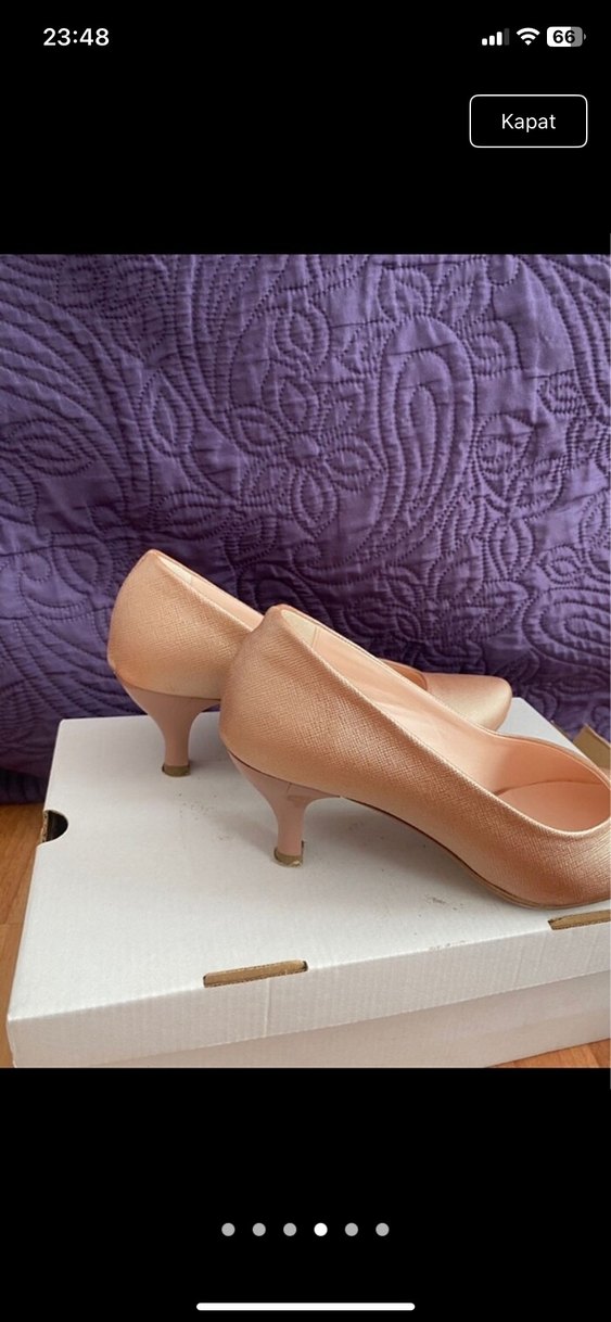 Bej Parlak Stiletto Kadın Topuklu Ayakkabı - Görsel 4