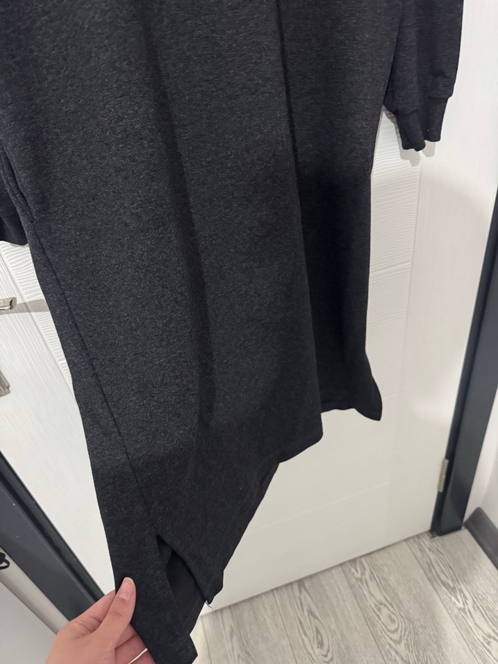 Gri Uzun Kollu Kapişonlu Sweat Elbise - Görsel 2