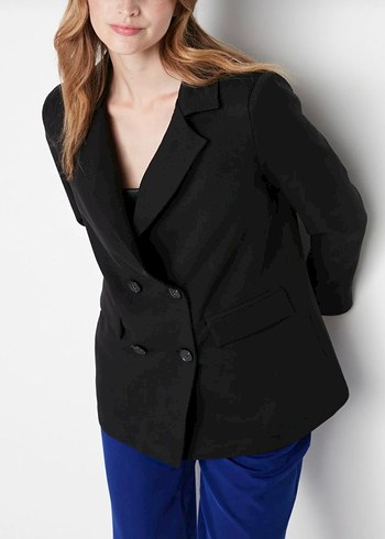Kadın Siyah Uzun Düğmeli Blazer Ceket - Görsel 5