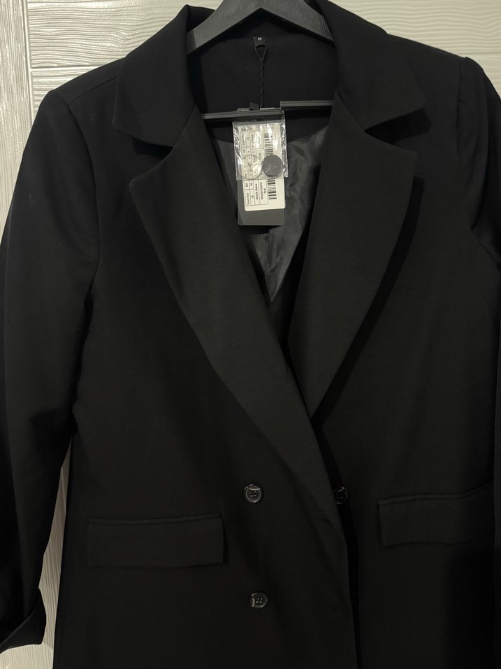 Kadın Siyah Uzun Düğmeli Blazer Ceket - Görsel 2