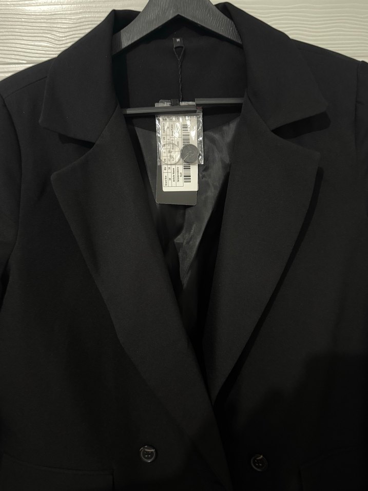 Kadın Siyah Uzun Düğmeli Blazer Ceket - Görsel 4