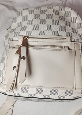 Gri Beyaz Kareli Deri Kadın Çanta hasarı yok - Görsel 4