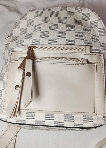 Gri Beyaz Kareli Deri Kadın Çanta hasarı yok - Görsel 3