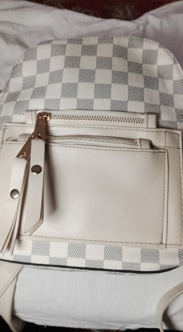 Gri Beyaz Kareli Deri Kadın Çanta hasarı yok - Görsel 2