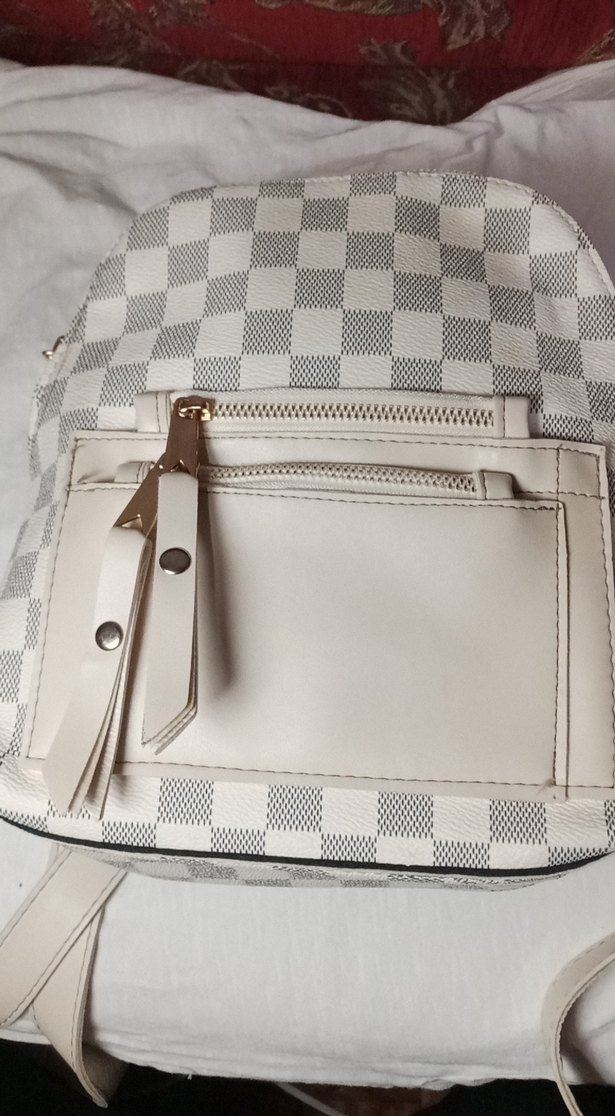 Gri Beyaz Kareli Deri Kadın Çanta hasarı yok - Görsel 4