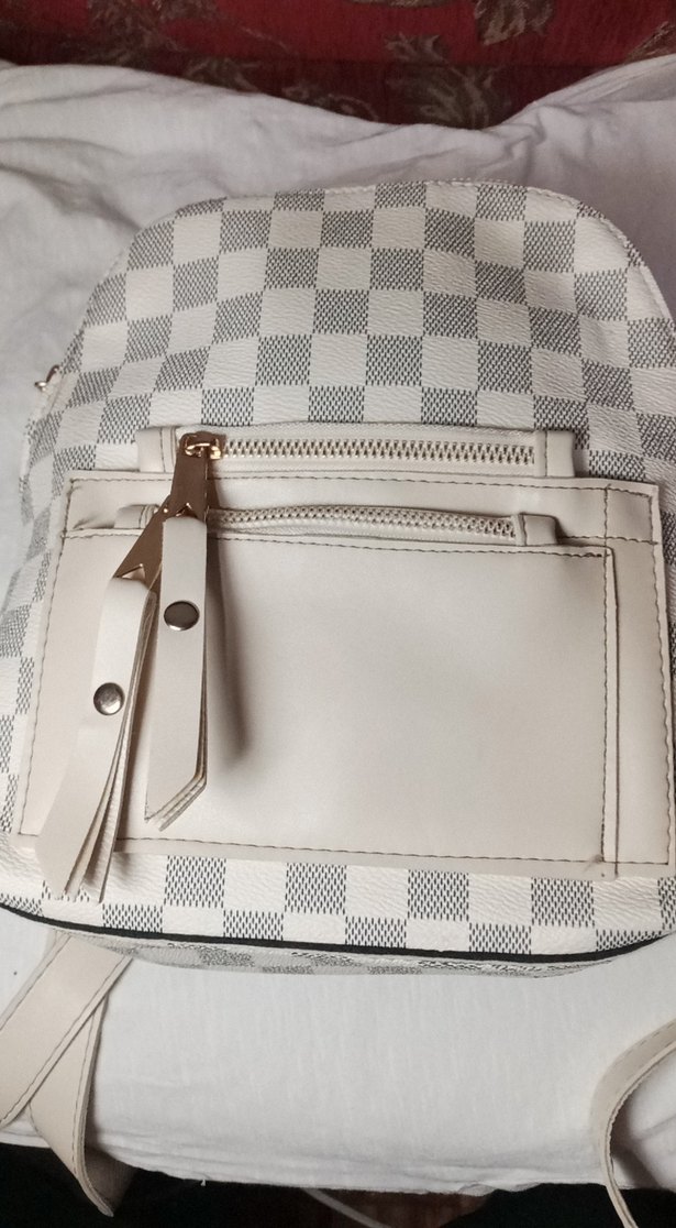 Gri Beyaz Kareli Deri Kadın Çanta hasarı yok - Görsel 3