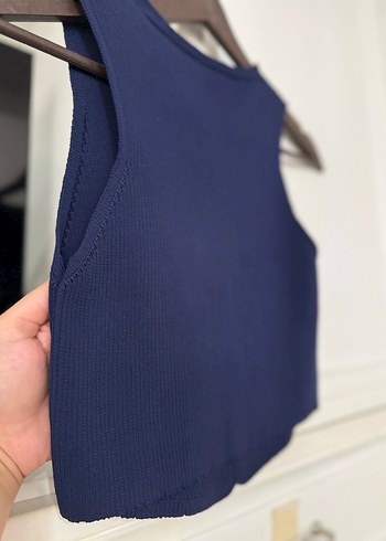 Düğmeli V Yaka Mavi Kadın Triko Yelek - Görsel 8
