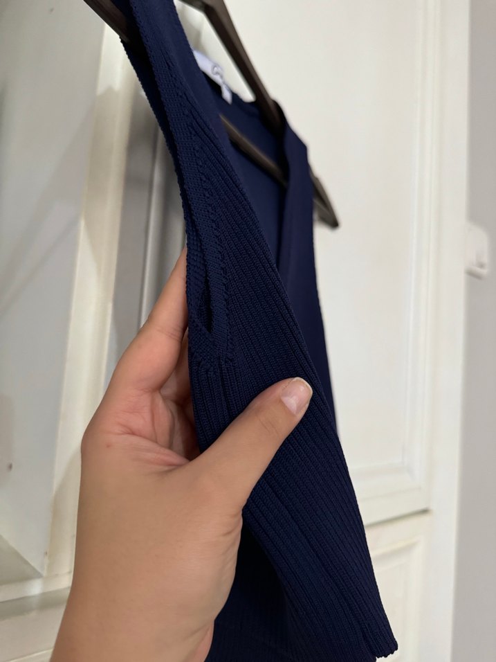 Düğmeli V Yaka Mavi Kadın Triko Yelek - Görsel 5