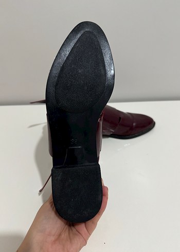 Bordo Deri Kadın Tokalı Topuklu Sandalet - Görsel 5