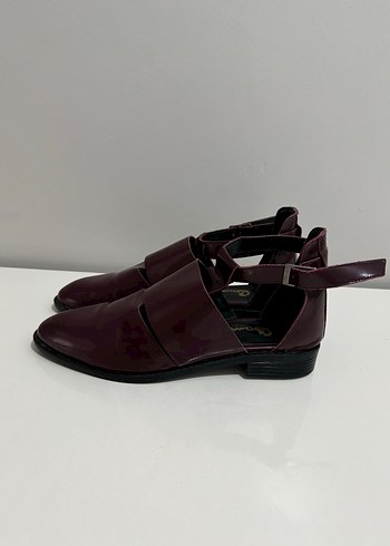 Bordo Deri Kadın Tokalı Topuklu Sandalet - Görsel 4