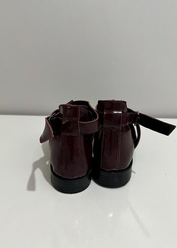 Bordo Deri Kadın Tokalı Topuklu Sandalet - Görsel 3