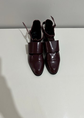 Bordo Deri Kadın Tokalı Topuklu Sandalet - Görsel 2